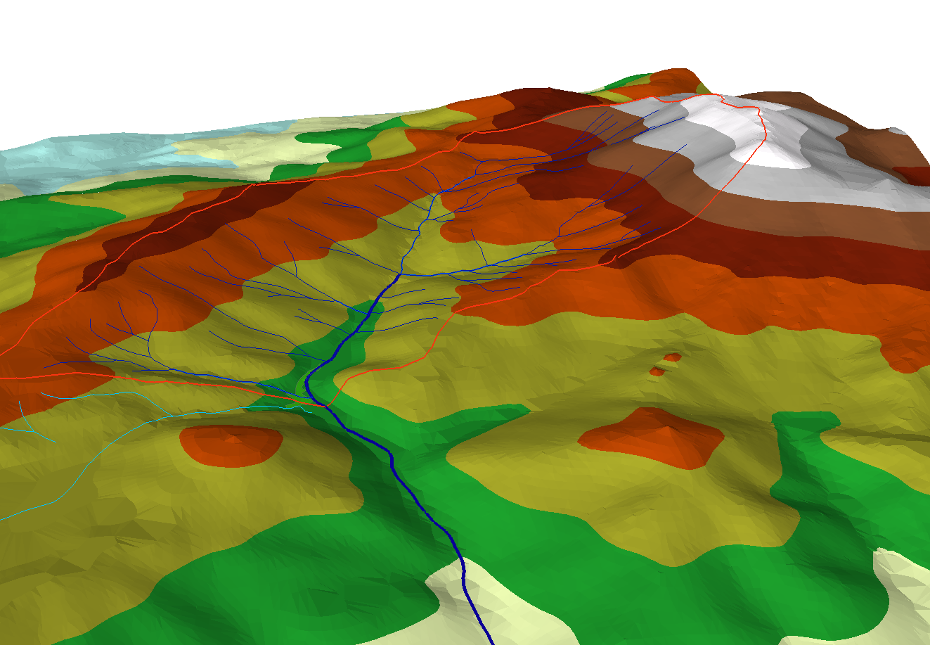 Χάρτες 3d απεικόνισης που απεικονίζουν την υδρολογική λεκάνη και το υδατόρεμα οριοθέτησης.